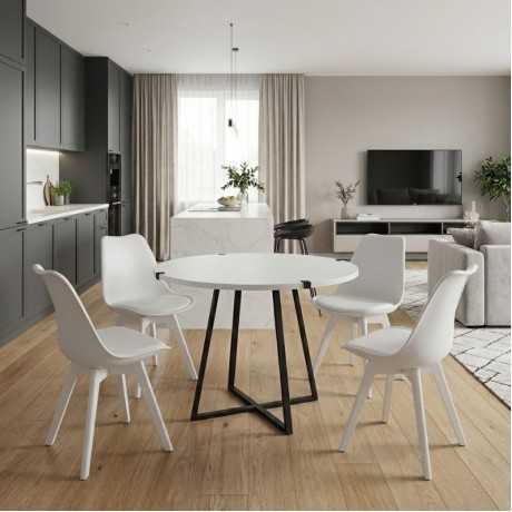 Dining room set 5pcs Rubes - Viva Megapap white color Ø100x78cm.