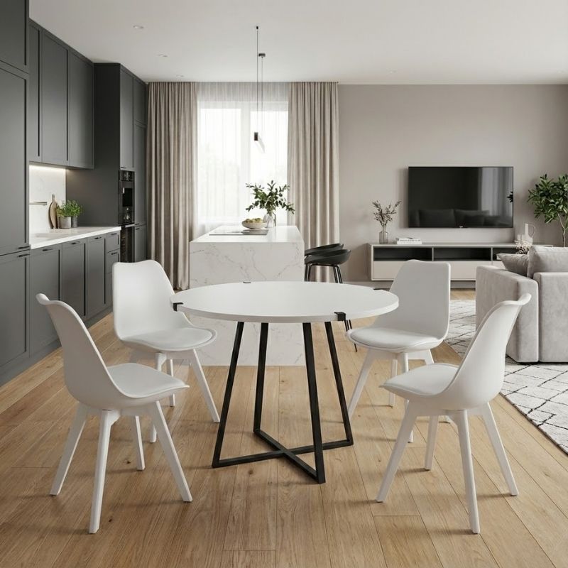 Dining room set 5pcs Rubes - Viva Megapap white color Ø100x78cm.