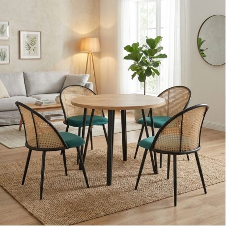 Dining room set 5pcs Xana - Kevin Megapap sepet oak color - green Ø90x77.5cm.