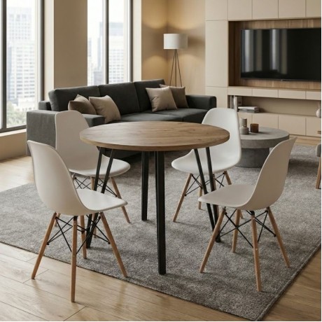 Dining room set 5pcs Xana - Nova Megapap sepet oak color - white Ø90x77.5cm.
