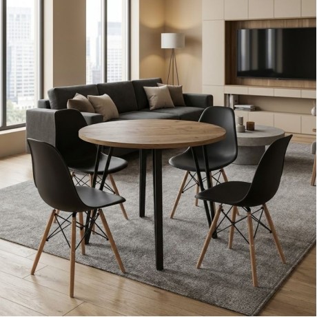 Σετ τραπεζαρία 5τμχ Xana - Nova Megapap χρώμα sepet oak - μαύρο Ø90x77,5εκ.