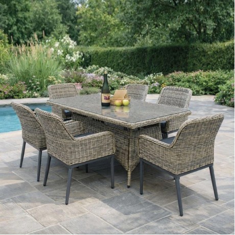 HAVANA Set Τραπεζαρία Κήπου ALU,Wicker Grey Brown-Ανθρακί: Τραπέζι 160x90 + 6 Πολυθρόνες