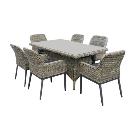 HAVANA Set Τραπεζαρία Κήπου ALU,Wicker Grey Brown-Ανθρακί: Τραπέζι 160x90 + 6 Πολυθρόνες