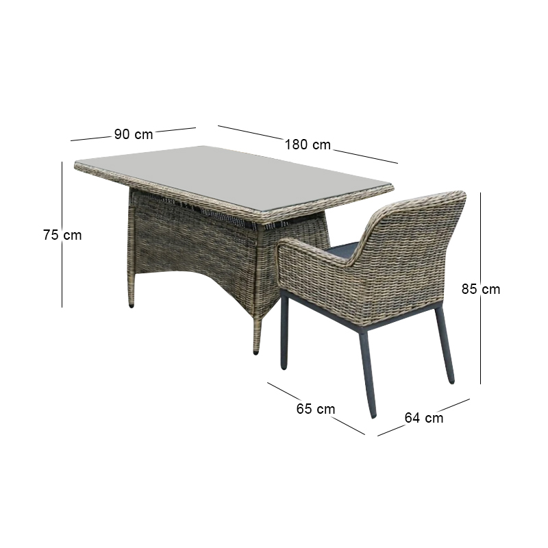 HAVANA Set Τραπεζαρία Κήπου ALU-Wicker Grey Brown-Ανθρακί: Τραπέζι 180x90 + 6 Πολυθρόνες