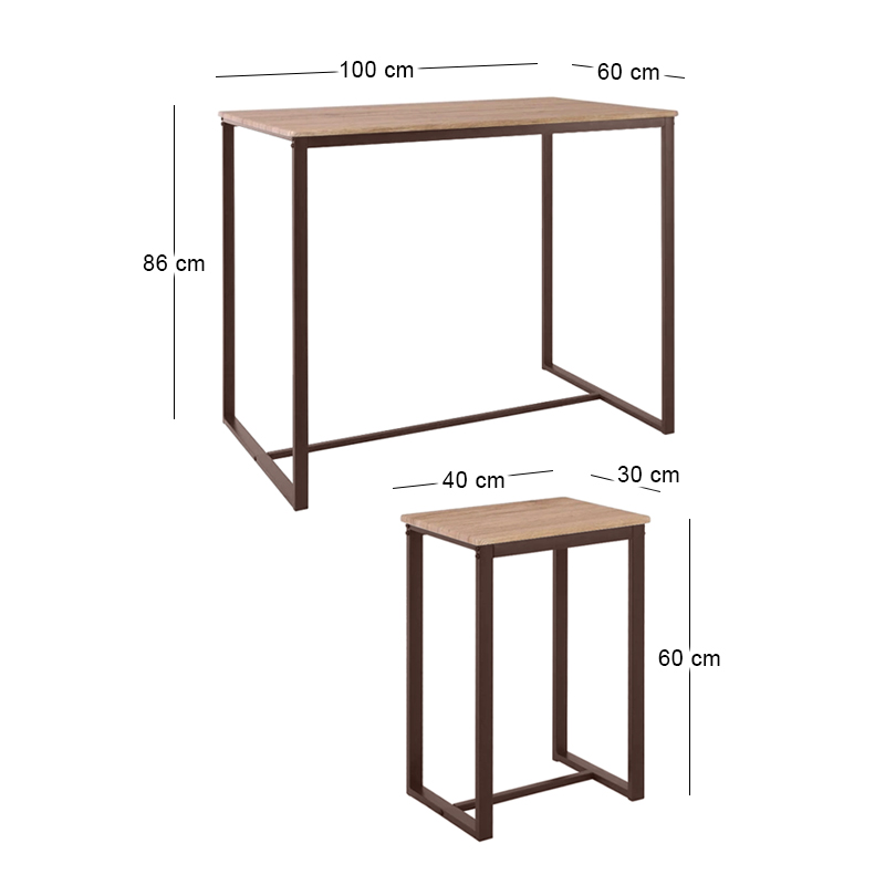 HENRY Set (Bar Table 100x60cm+4 Bar Stools) Metal D.Brown/Sonoma
