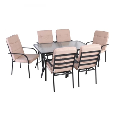 ASTOR Set (6 Chairs/Cushion Beige+Table 150x90) Steel Anthracite