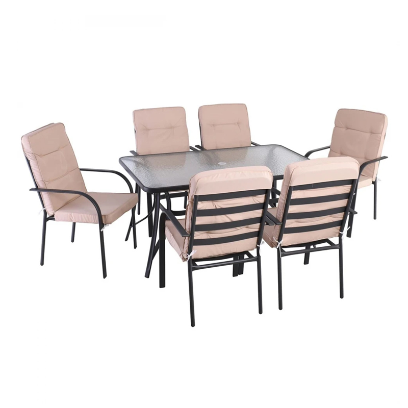 ASTOR Set (6 Chairs/Cushion Beige+Table 150x90) Steel Anthracite