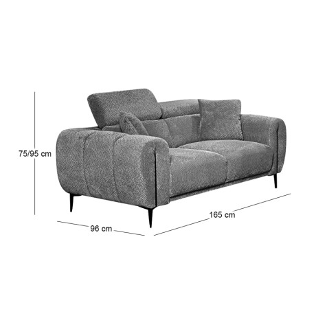 SEVILLE 2-Seater Sofa Teddy Dark Grey Fabric