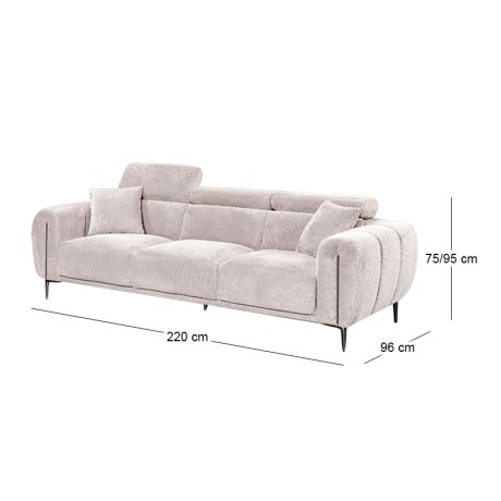SEVILLE 3-Seater Sofa Teddy Beige Fabric