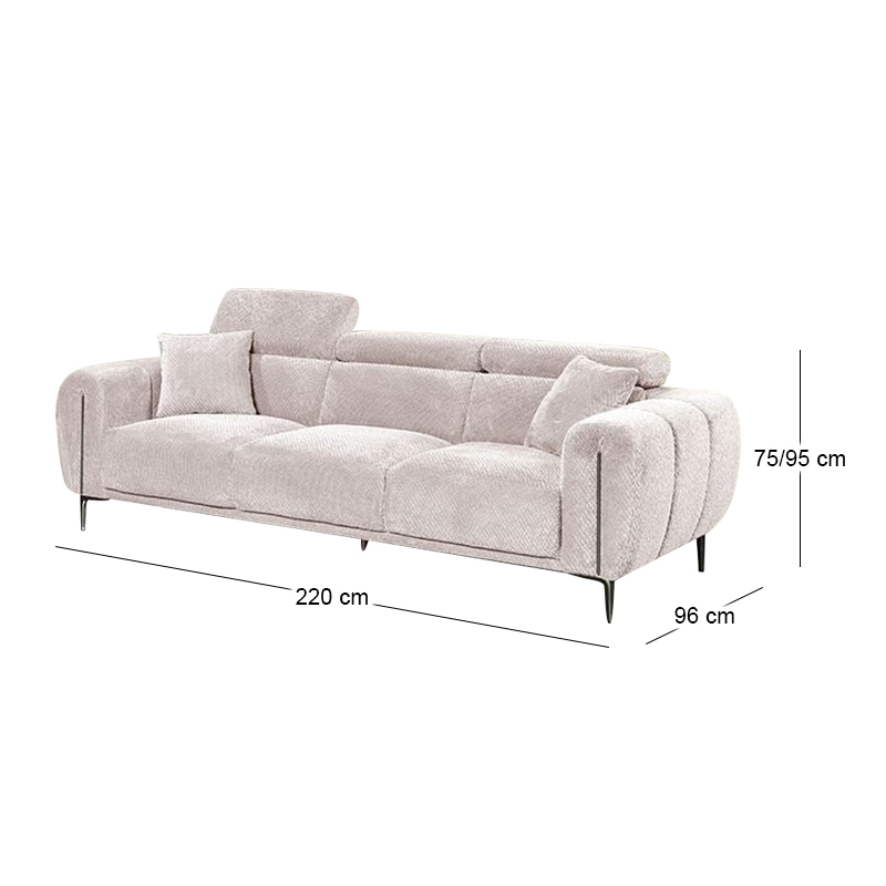 SEVILLE 3-Seater Sofa Teddy Beige Fabric