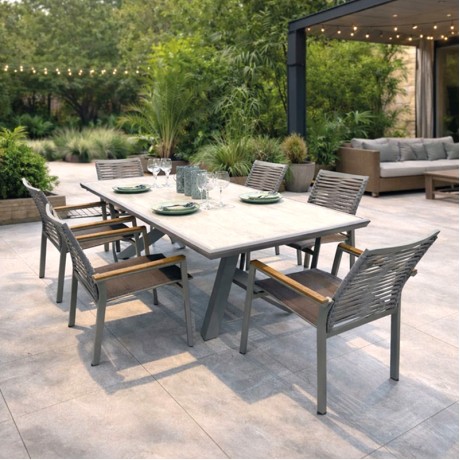 SIERRA Set (Table 210x97cm+6 Armchairs) Alu Dark Grey/PSP White Oak