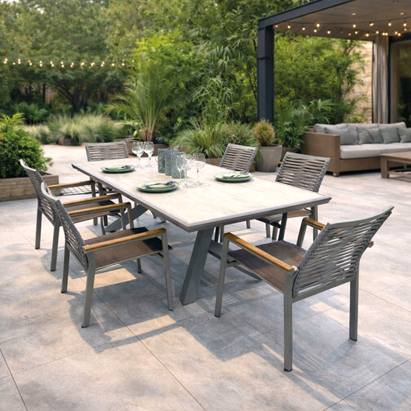 SIERRA Set (Table 210x97cm+6 Armchairs) Alu Dark Grey/PSP White Oak