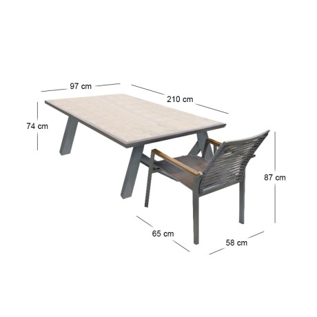 SIERRA Set (Table 210x97cm+6 Armchairs) Alu Dark Grey/PSP White Oak