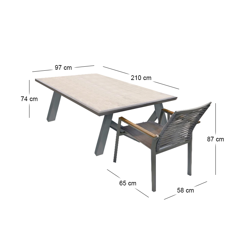 SIERRA Set (Table 210x97cm+6 Armchairs) Alu Dark Grey/PSP White Oak