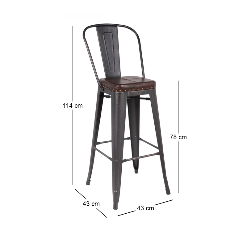 RELIX Bar Stool w/Back Steel Antique Black/Pu Dark Brown