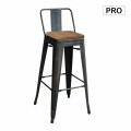 RELIX Wood Dark Oak Bar Stool w/Back Steel Antique Black