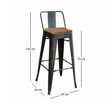 RELIX Wood Dark Oak Bar Stool w/Back Steel Antique Black