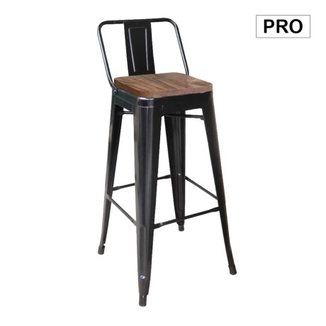RELIX Wood Dark Oak Bar Stool w/Back Steel Black Matte