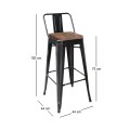 RELIX Wood Dark Oak Bar Stool w/Back Steel Black Matte