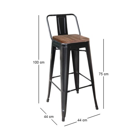 RELIX Wood Dark Oak Bar Stool w/Back Steel Black Matte