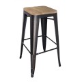 RELIX Wood Natural Oak Bar Stool Steel Antique Black