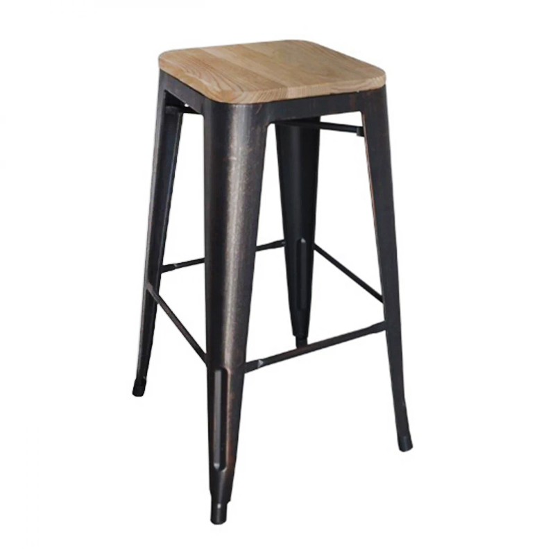 RELIX Wood Natural Oak Bar Stool Steel Antique Black