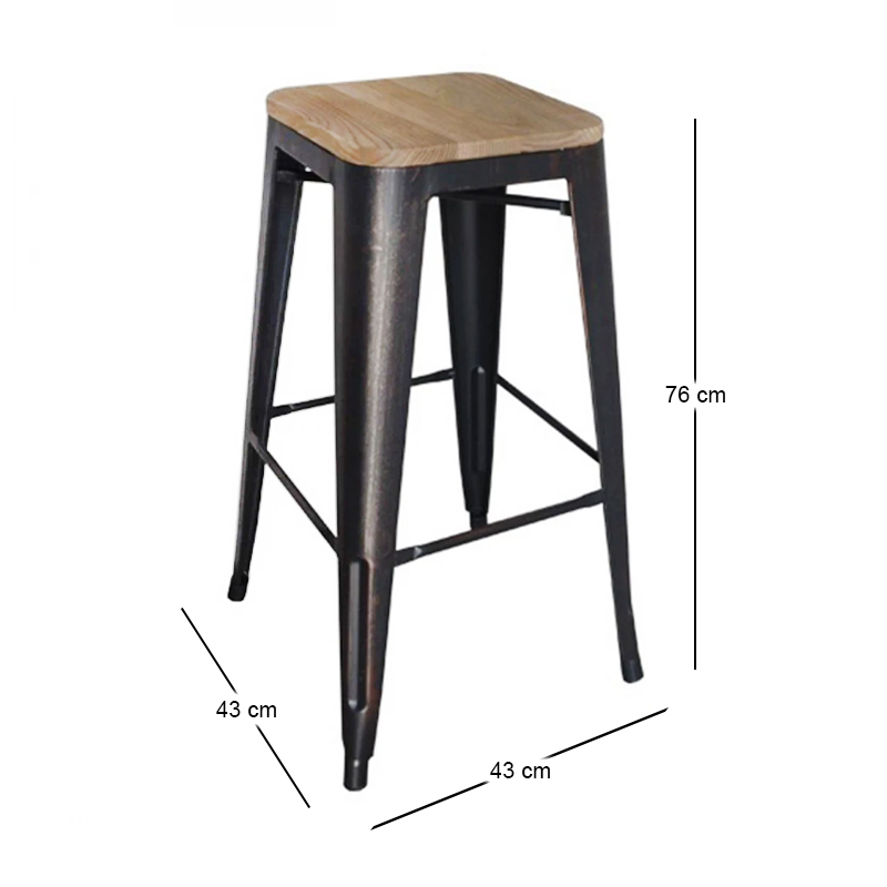 RELIX Wood Natural Oak Bar Stool Steel Antique Black
