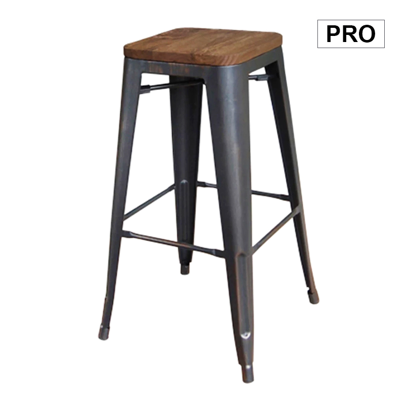RELIX Wood Dark Oak Bar Stool Steel Antique Black