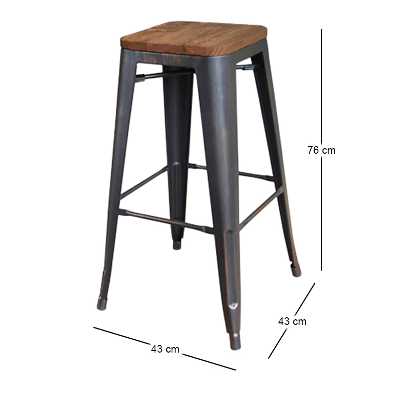 RELIX Wood Dark Oak Bar Stool Steel Antique Black