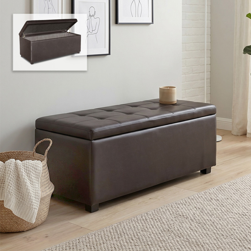DENISE Storage Ottoman Pu Dark Brown 113x43x45cm