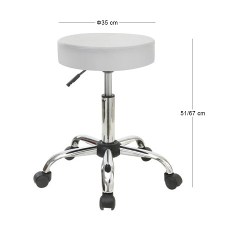 GLORY Stool Pu White/Chromed Base (Dia35x51/67cm)