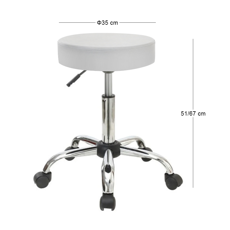 GLORY Stool Pu White/Chromed Base (Dia35x51/67cm)