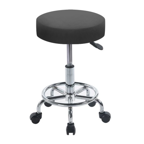 GLORY Stool (with footrest) Pu Black/Chromed Base (D35x47/61cm)