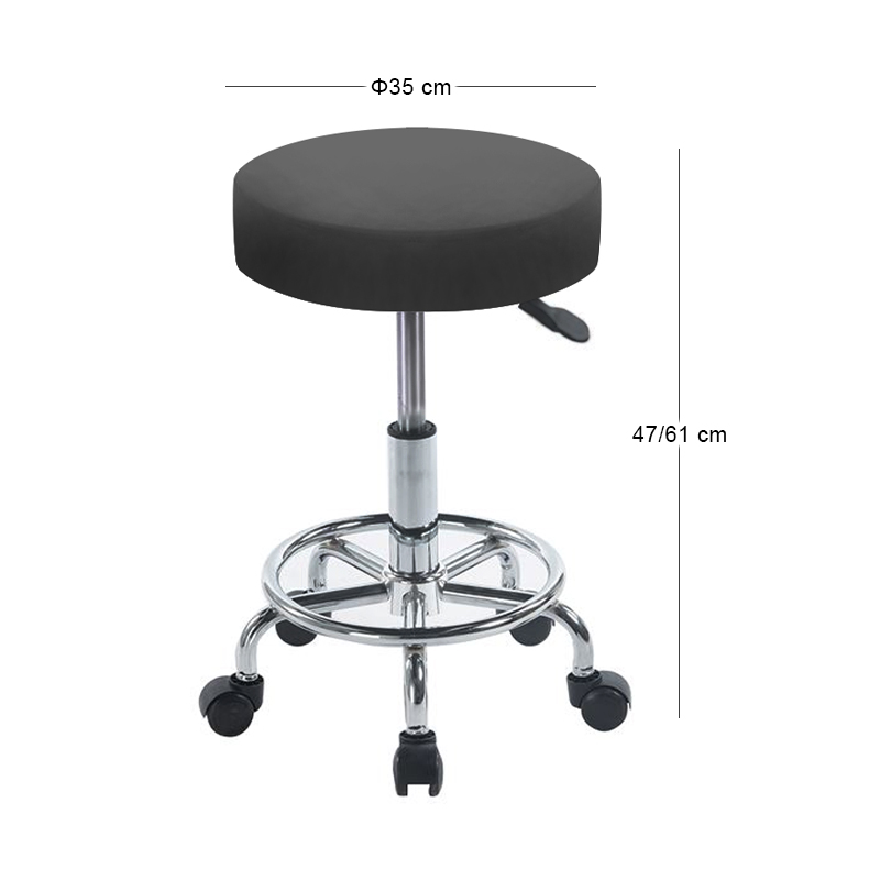 GLORY Stool (with footrest) Pu Black/Chromed Base (D35x47/61cm)