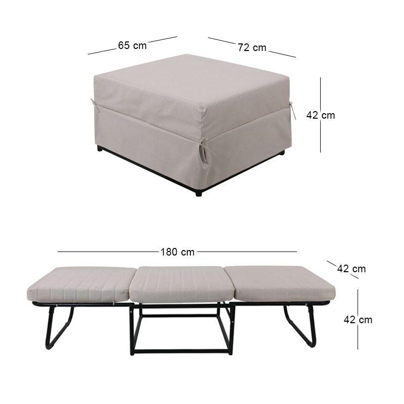 LOGAN Stool-Bed, Ecru Fabric 72x72x42cm
