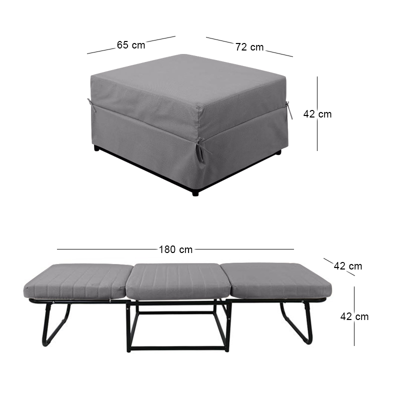 LOGAN Stool-Bed, Grey Fabric 72x72x42cm