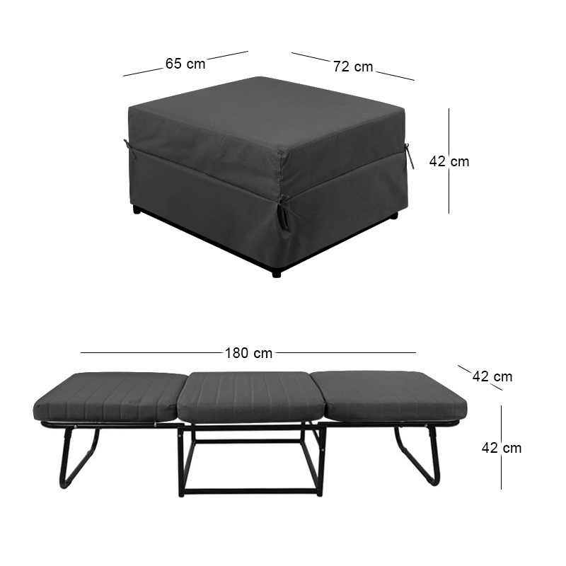 LOGAN Stool-Bed Black Fabric 72x72x42cm