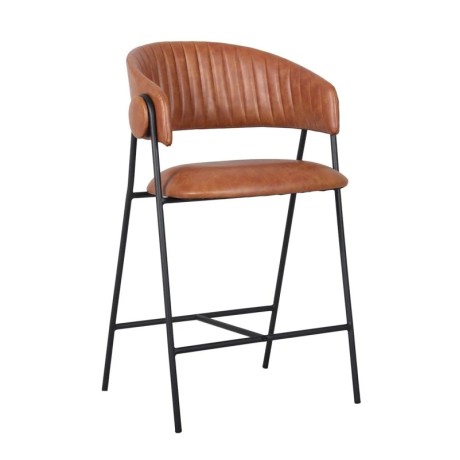 ALFRED Bar Stool Black Metal, Pu Camel