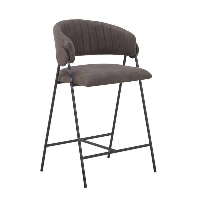 ALFREDO Bar Stool Black Metal, Anthracite Suede Fabric