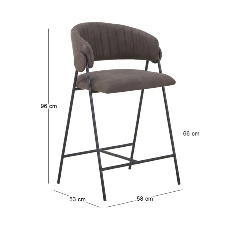 ALFREDO Bar Stool Black Metal, Anthracite Suede Fabric