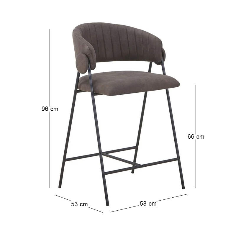 ALFREDO Bar Stool Black Metal, Anthracite Suede Fabric