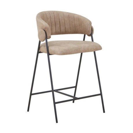 ALFREDO Bar Stool Black Metal, Beige Suede Fabric