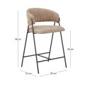 ALFREDO Bar Stool Black Metal, Beige Suede Fabric