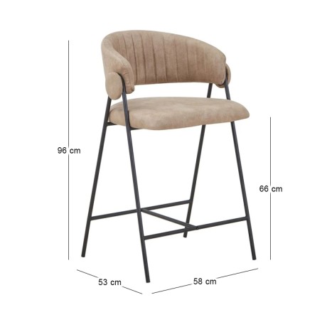ALFREDO Bar Stool Black Metal, Beige Suede Fabric