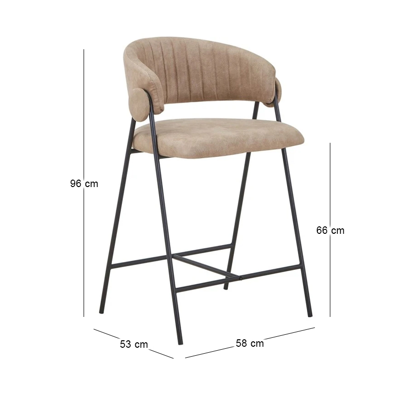 ALFREDO Bar Stool Black Metal, Beige Suede Fabric