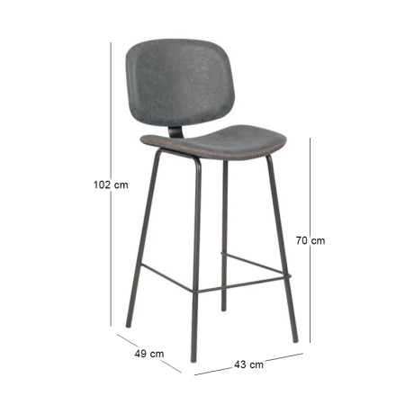 BARLEY Bar Stool Black Metal/Pu Vintage Grey