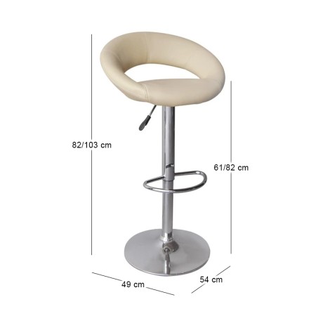 Belt bar stool with metallic frame and Pu coating in ecru color 54x49x82/103cm.