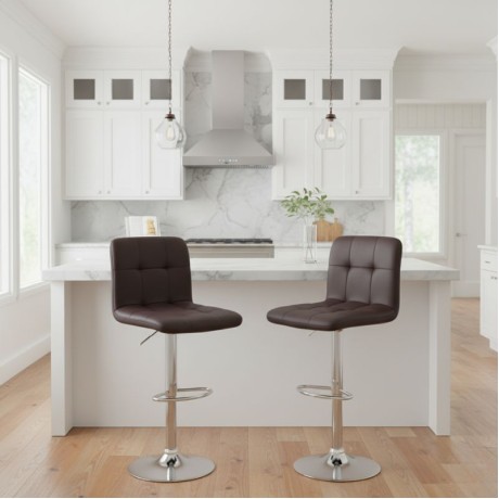 Carmelo Megapap bar stool with adjustable height made of pu leather in brown color 45x42x90/113cm.