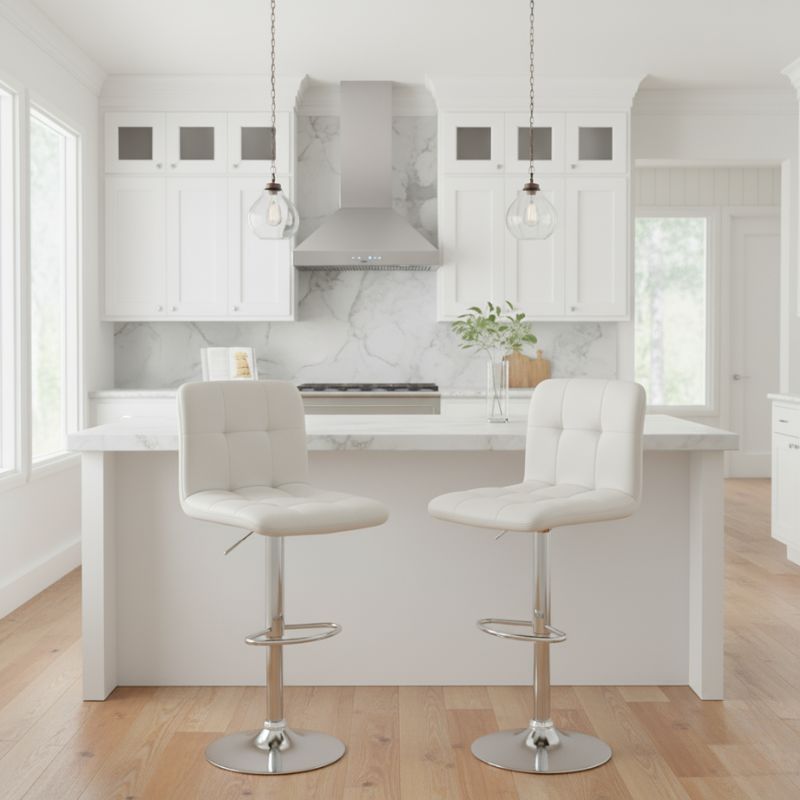 Carmelo Megapap bar stool with adjustable height made of pu leather in white color 45x42x90/113cm.