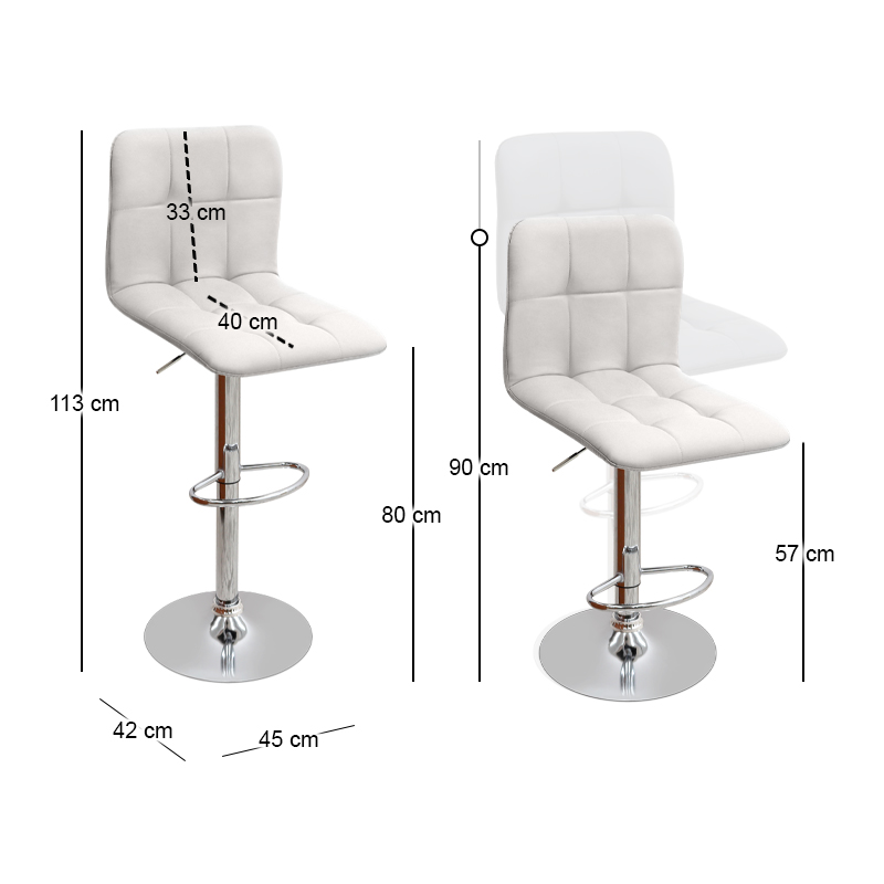 Carmelo Megapap bar stool with adjustable height made of pu leather in white color 45x42x90/113cm.